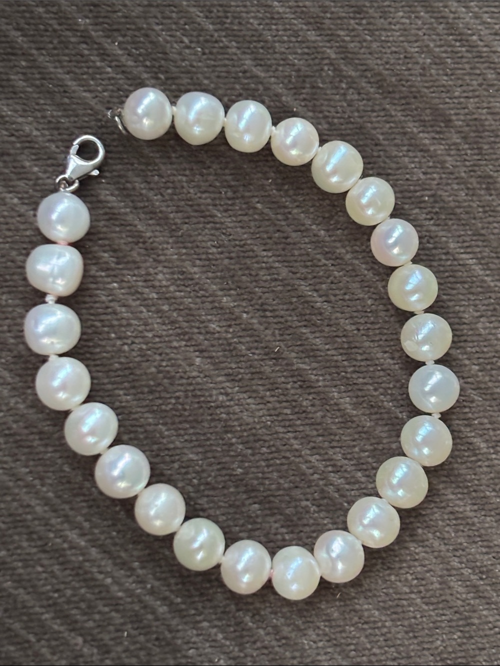 Sterling .925 Real White Pearl Vintage bracelet 8” Cultured Off-Round 7mm